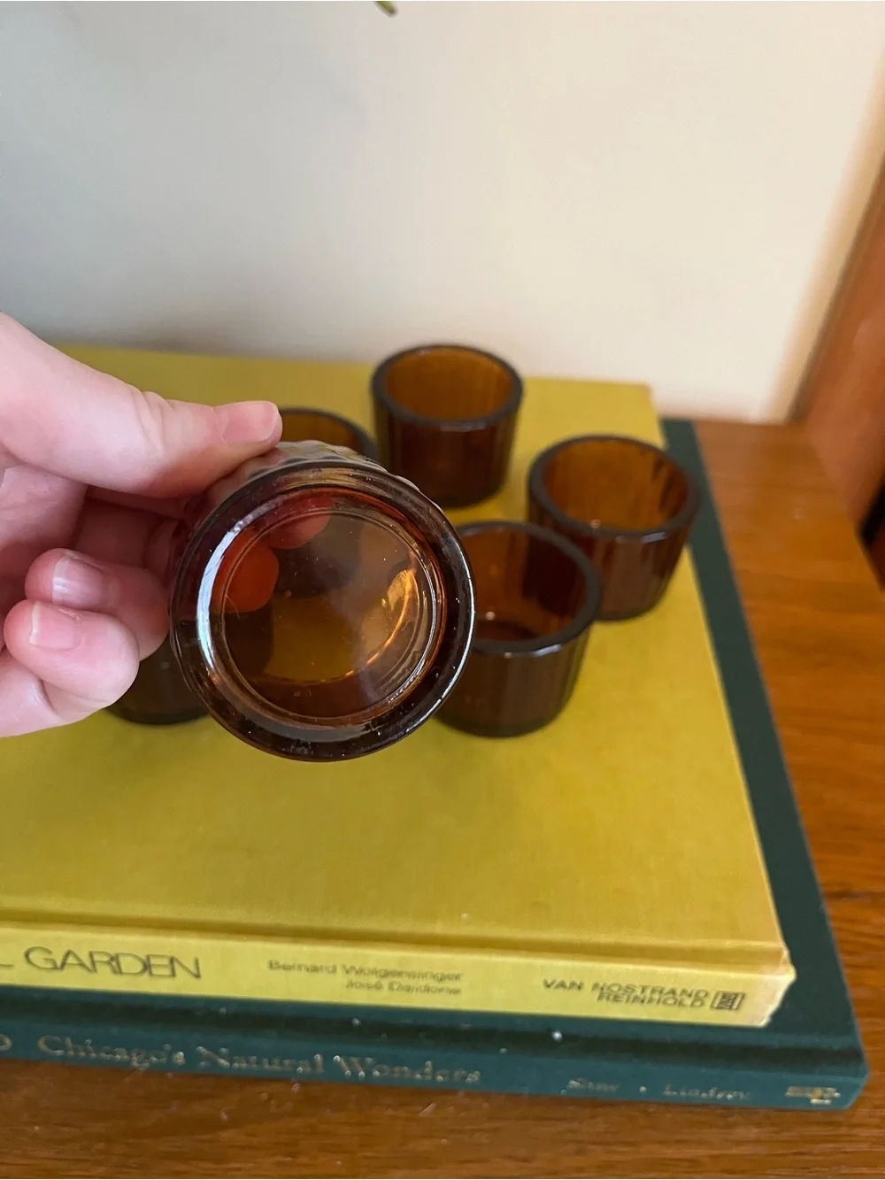 Set of 6 Brown Glass Votive Candle Holders